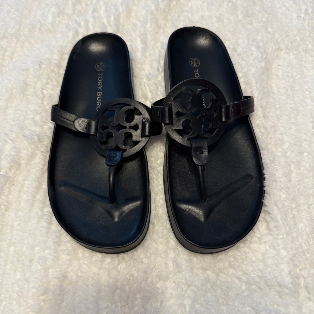 Tory Burch Miller Cloud Black Leather Sandals size 8.5